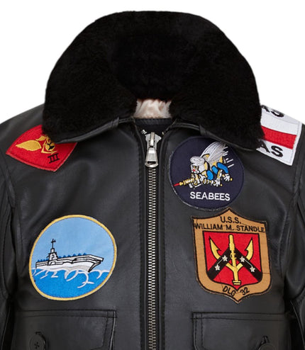 Women's A2 Top Gun Leather Bomber Jacket-Sunbury - Black