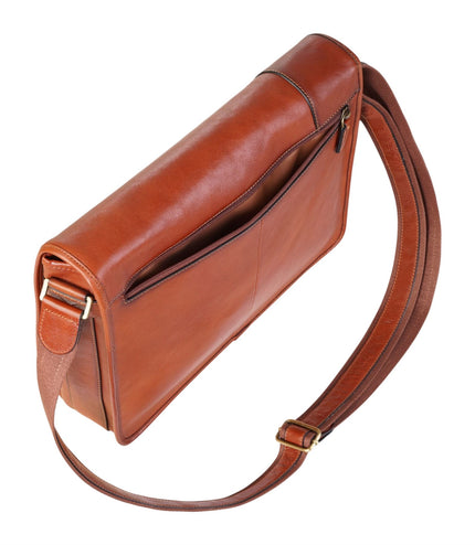 Genuine Leather Tan Laptop Satchel Messenger Shoulder Bag - Astor