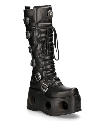 New Rock M-272-S2 Neptuno Metallic Knee High Black Leather Gothic Boots