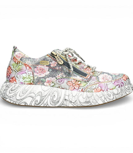 Laura Vita Women's Nikito 62 Grey Floral Leather Trainers Platform Sneaker Shoes
