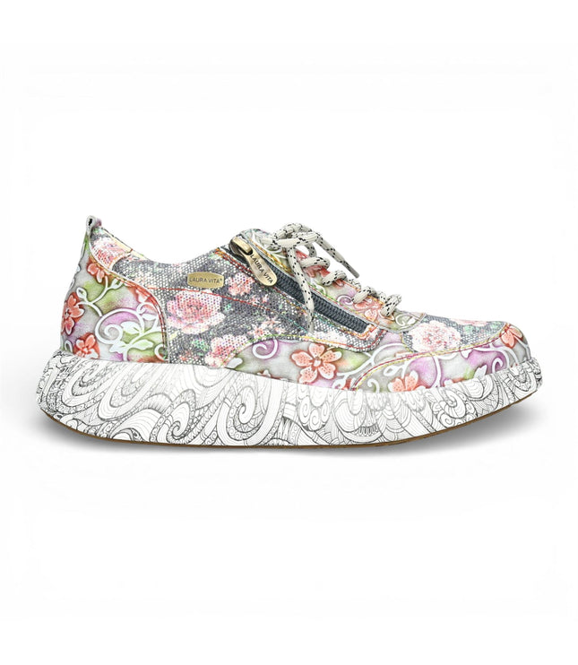 Laura Vita Women's Nikito 62 Grey Floral Leather Trainers Platform Sneaker Shoes
