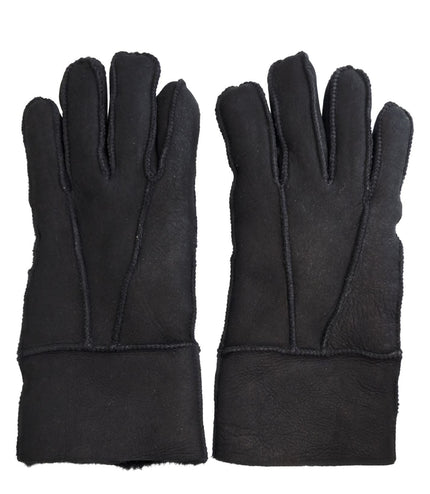 Infinity Leather Unisex Black Sheepskin Suede Gloves with Roll Up/Down Cuff