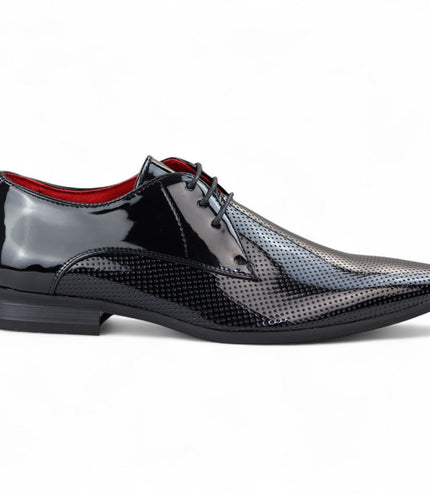 Men's Black Pointed Toe Formal Lace Up Perforated Shoes