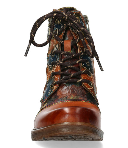 Laura Vita Anita 006 Camel Brown Floral Womens Gothic Victorian Leather Ankle Boots