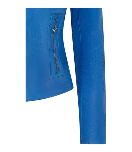 Womens Slim-Fit Leather Biker Jacket-Maldon - Blue
