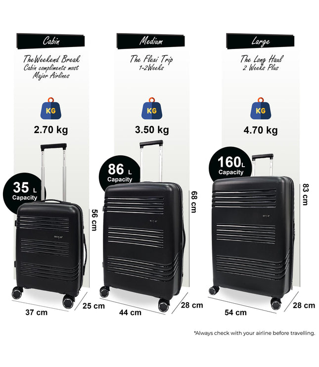 Camborne Set of 3 Hard Shell Suitcase in Black