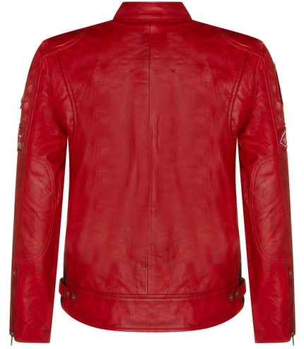 Mens Racing Leather Biker Jacket-Portland - Red