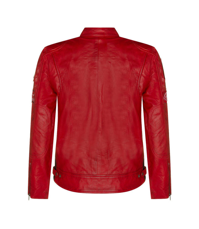 Mens Racing Leather Biker Jacket-Portland - Red