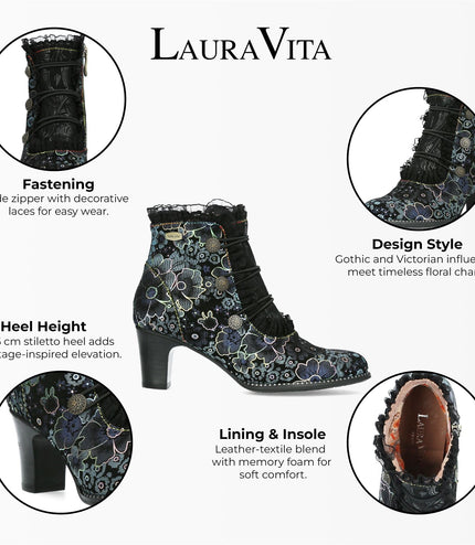Laura Vita Elcodieo 224 Blue Floral Womens Gothic Victorian Leather Ankle Heeled Boots