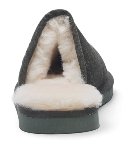 Men's Genuine Sheepskin Olive Green Suede Mule Winter Warm Non-Slip - Highland