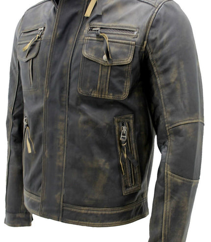 Men's Leather Retro Biker Jacket-Toronto - Black