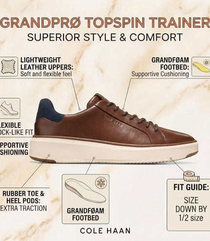 Cole Haan Men's GrandPro Luxe Mile Trainer Brown Leather Sneakers - C45103