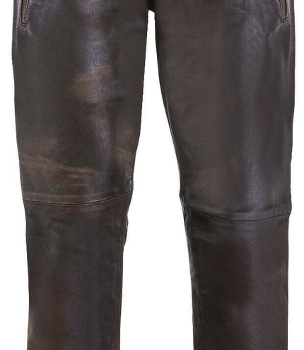 Mens  Leather Jogging Bottoms-Boston - Vintage Black