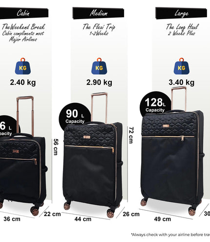 Bexley Set of 3 Soft Shell Suitcase in Black