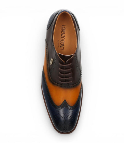 Lorenzo Conti Men's Blue Brown Leather Brogue Oxford DressShoes - Antonin 01