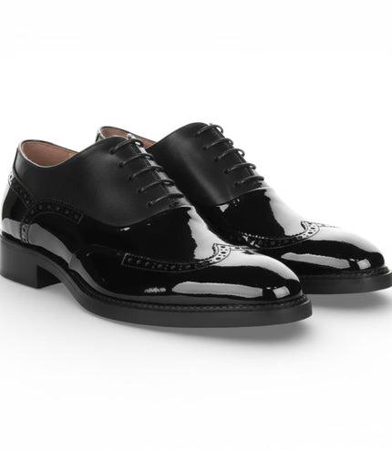 Justin Reess Men's Black Patent Leather Brogue Shoes - Harry