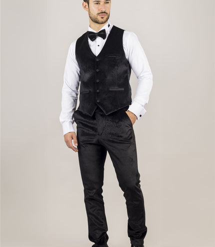 Men's Black 3 Piece Velvet Wedding Tuxedo Formal Suit