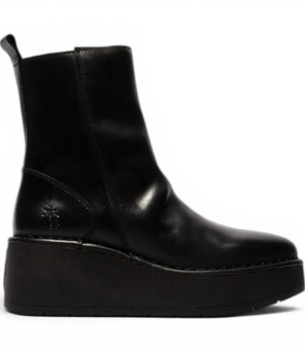 Fly London Women’s Black Leather Wedge Heel Platform Ankle Boots - HEIJ272