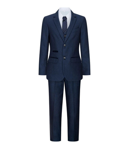 Boys 3 Piece Navy Blue Birdseye Tweed Suit