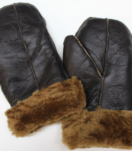 Unisex Brown Ginger Real Sheepskin Leather Shearling Gloves Warm Mittens
