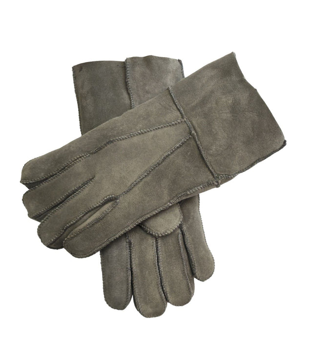 Infinity Leather Unisex Grey Sheepskin Suede Gloves with Roll Up/Down Cuff