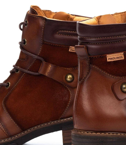 Pikolinos Women's Cuero Brown Leather Zip & Lace Up Heel Ankle Boots - San Sebastia