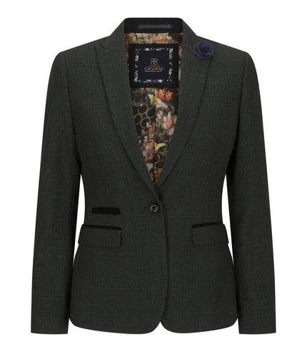 Women's Tweed Green Check Blazer Wool Classic Jacket