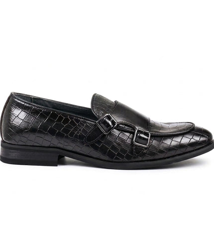 Men's Black Vegan Leather Double Monk Strap Loafer Shoes