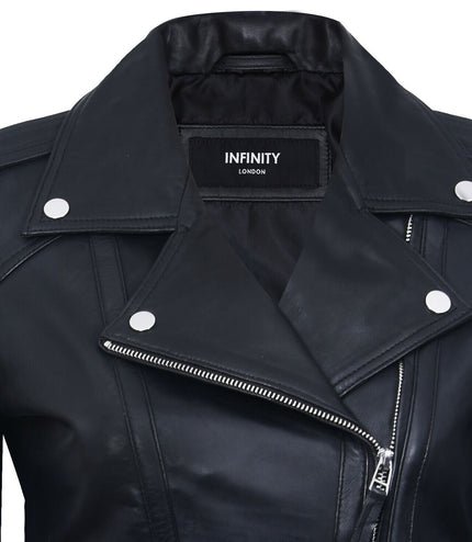 Womens Black Leather Biker Jacket-Tamale