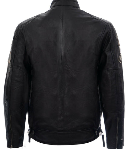 Mens Racing Leather Biker Jacket-Portland - Black